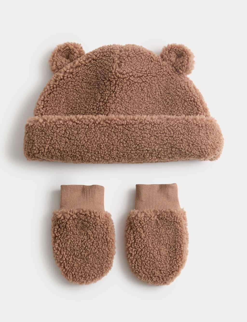 M&S Baby Borg Bear Hat and Mittens Set (0-36 Mths) Mink