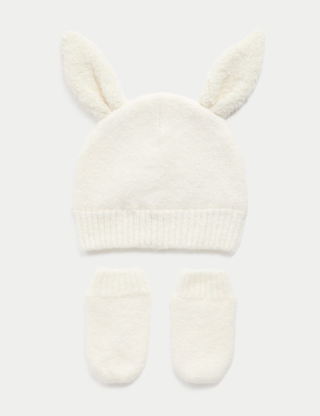 M&S Baby Bunny Hat and Mittens Set (0-3 Yrs) Ecru