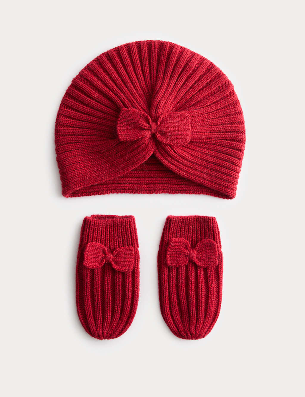 Baby Bow Turban Hat and Mitten Set (0-3 Yrs) Red