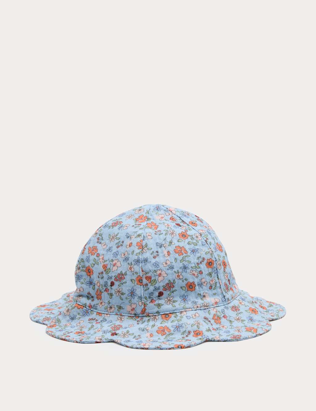 M&S Girls Pure Cotton Floral Scallop Bucket Hat (0-3 Yrs) - 12-18 Months - Blue Mix