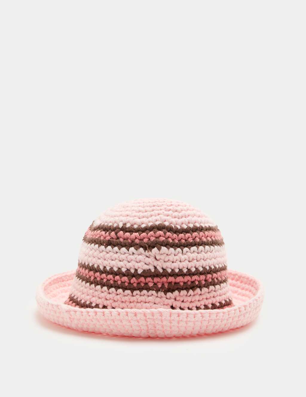 M&S Baby Crochet Stripe Bucket Hat (0-36 Yrs) - 6-12 Months - Pink