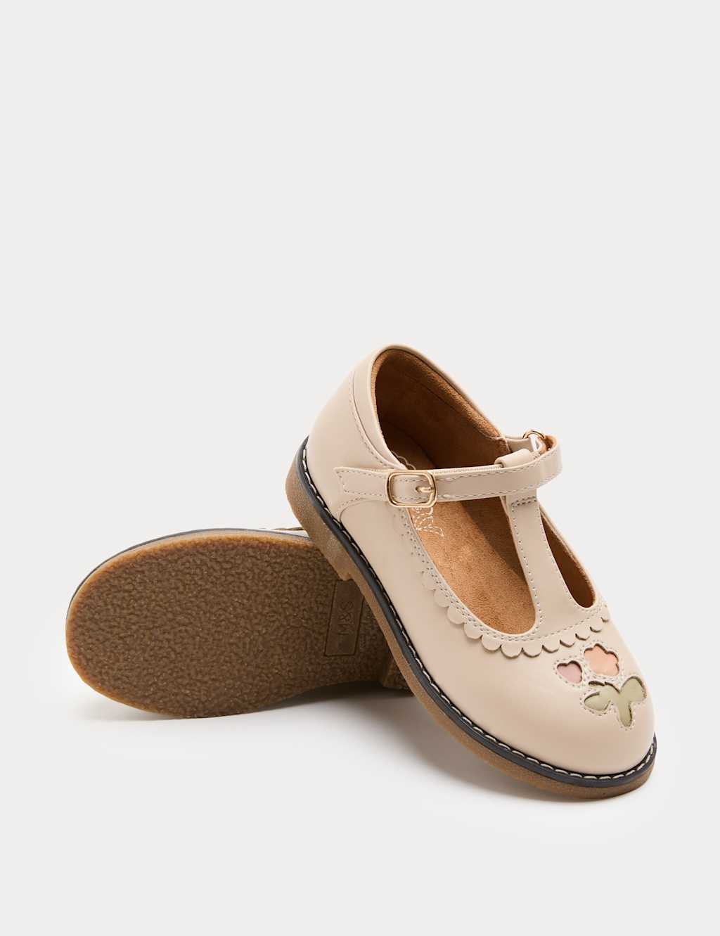 M&S Girls Heritage Bow T-Bar Shoes (4 Small - 2 Large) - 4 - Cream Mix