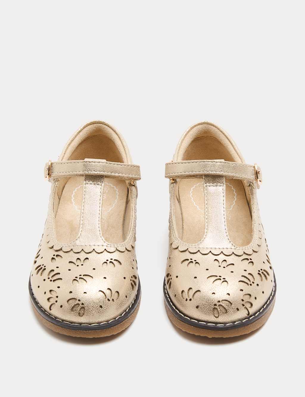M&S Girls Heritage Bow T-Bar Shoes (4 Small - 2 Large) - Gold Mix