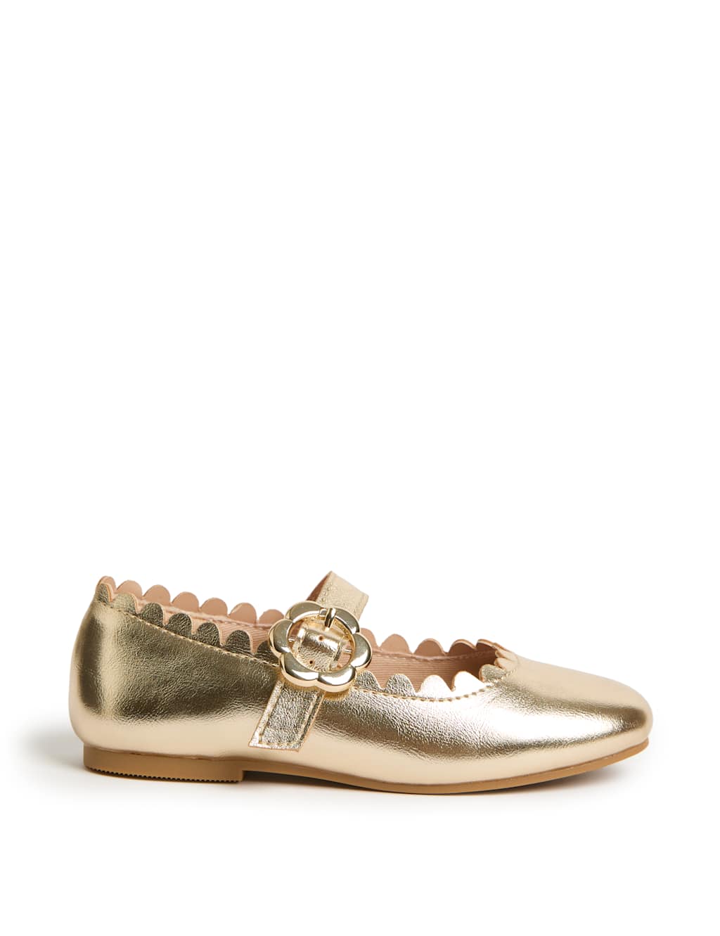 M&S Kids' Patent Scallop Trim Ballet Pumps (4 Small - 2 Large) Gold