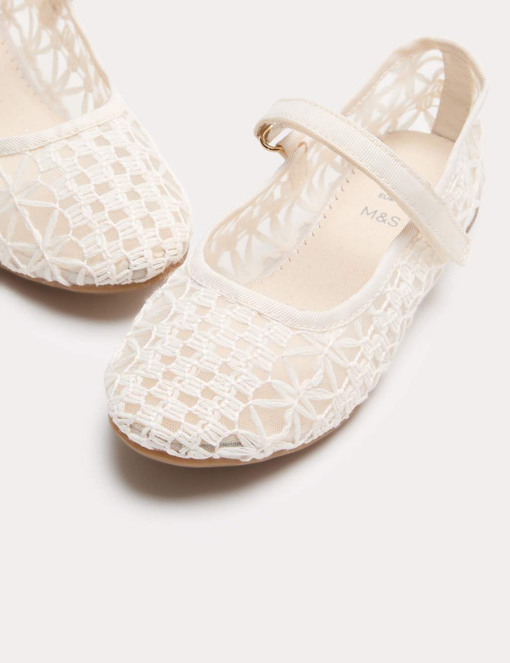 M&S Girls Stitched Mesh Ballet Pumps (4 Small-2 Large) - 4 - Cream