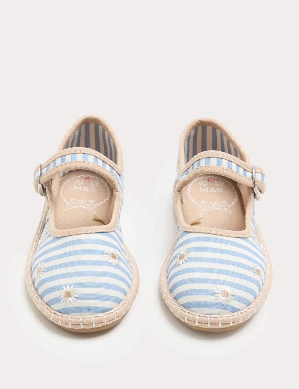 M&S Girls Heritage Stripe Ballet Shoes (4 Small-2 Large) - 2 - Blue Mix