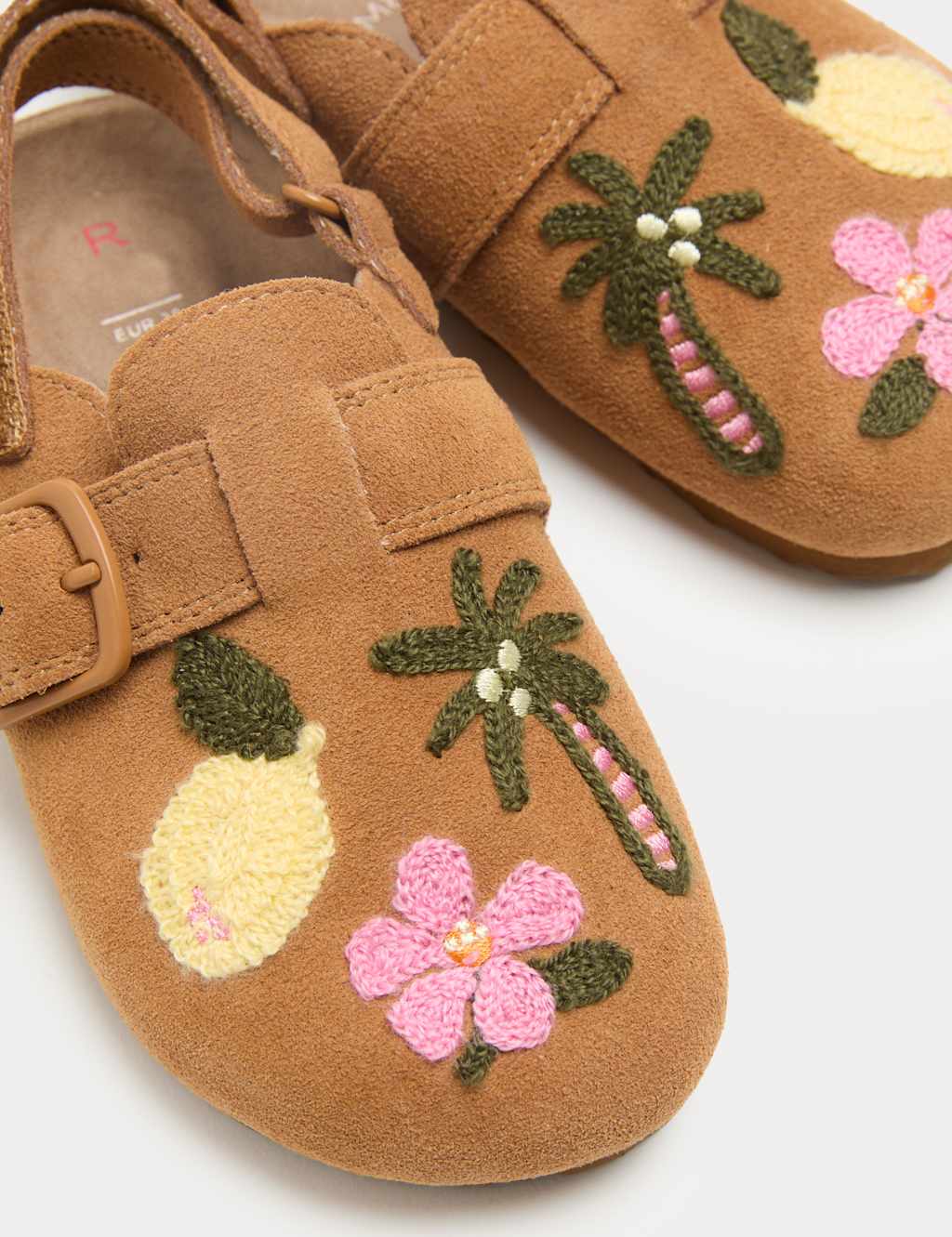 M&S Girls Suede Embroidered Mules (4 Small - 2 Large) - 12 - Tan