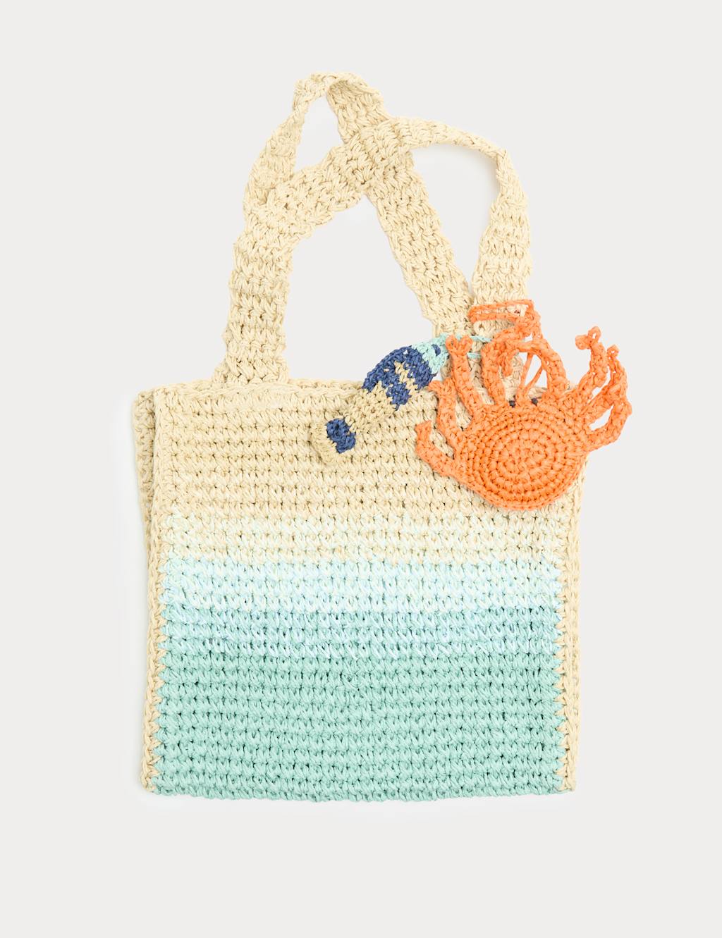 M&S Girls Raffia Ombre Charm Tote Bag - Blue Mix