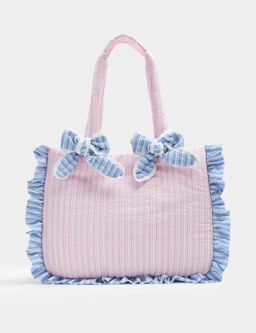 M&S Girls Striped Cotton Bow Tote Bag - Blue Mix