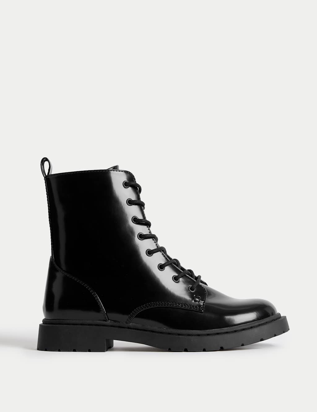 M&S Kids' Lace Up Patent Boots (4 Small - 6 Large) Black