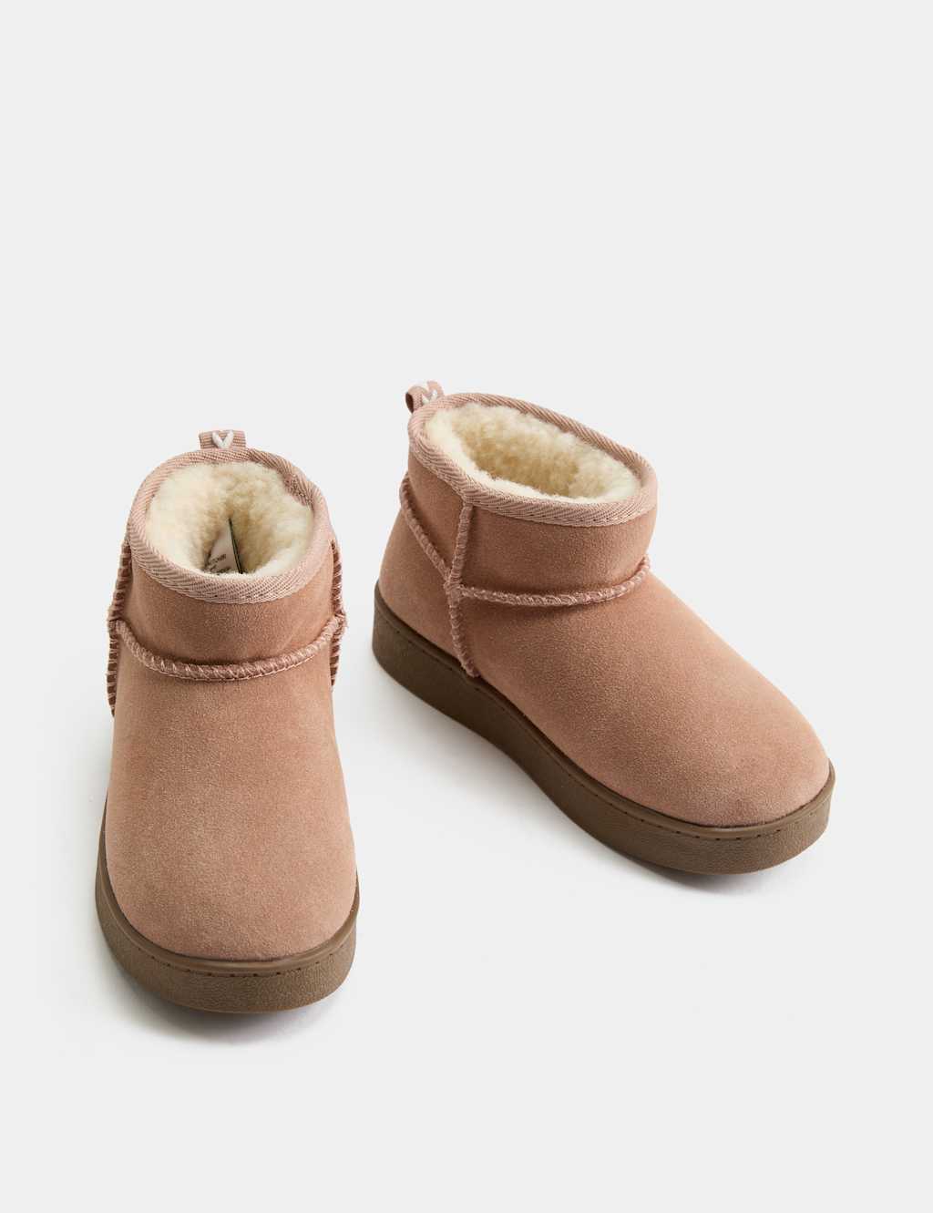 M&S Girls Suede Warm Lined Pull On Boots (4 Small - 6 Large) - 4 - Pink