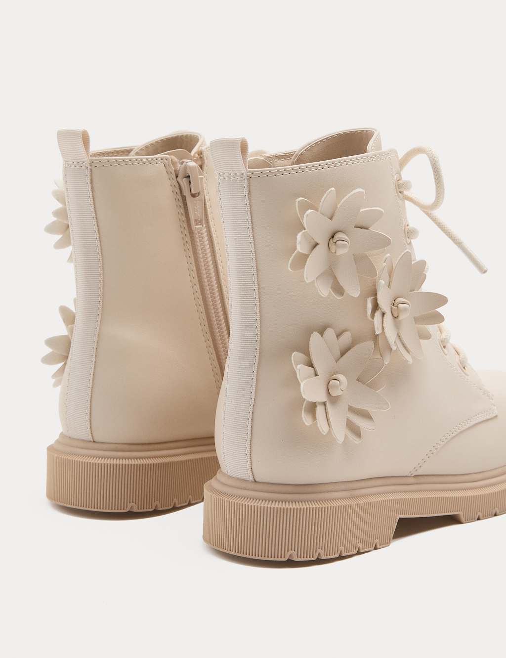 M&S Girls Flower Ankle Boots (4 Small-2 Large) - 4 - Ecru