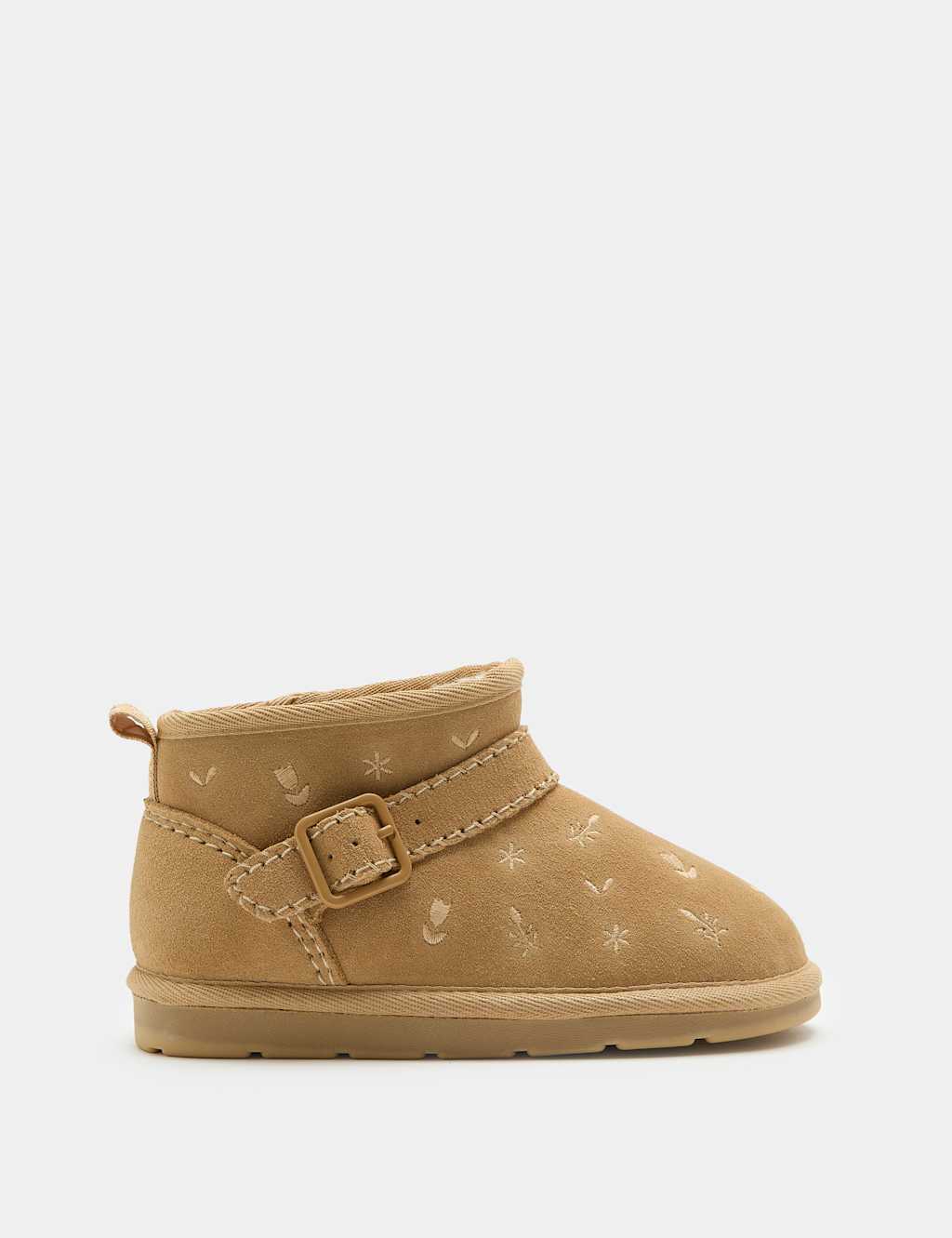 M&S Kids Embroidered Faux Fur Lined Suede Boots (4 Small - 2 Large) - Beige