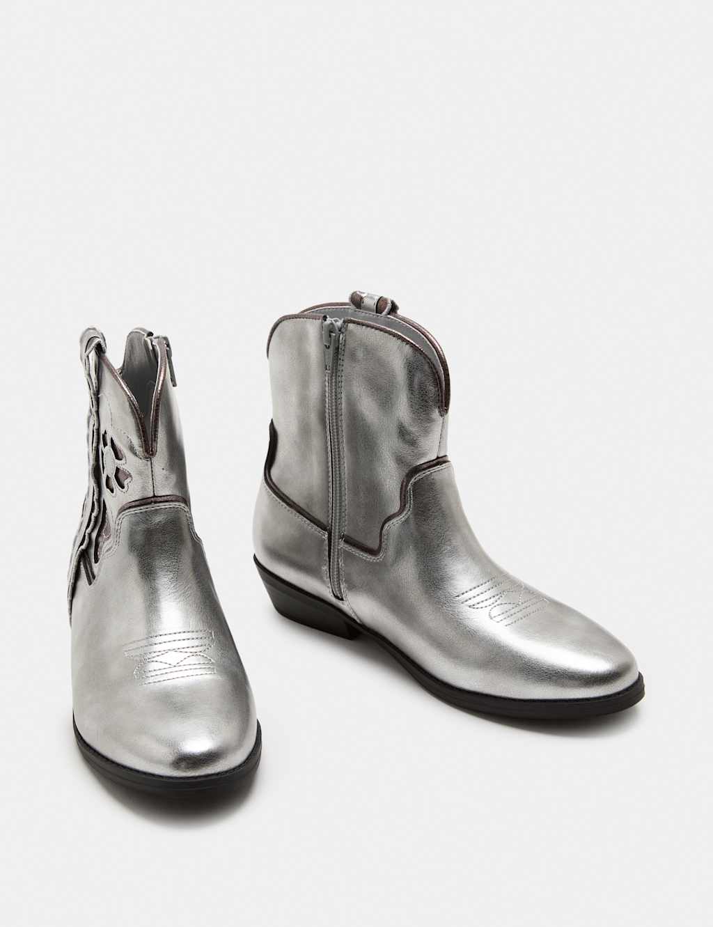 M&S Kids Floral Western Ankle Boots (4 Small-6 Large) - 6 - Silver Mix
