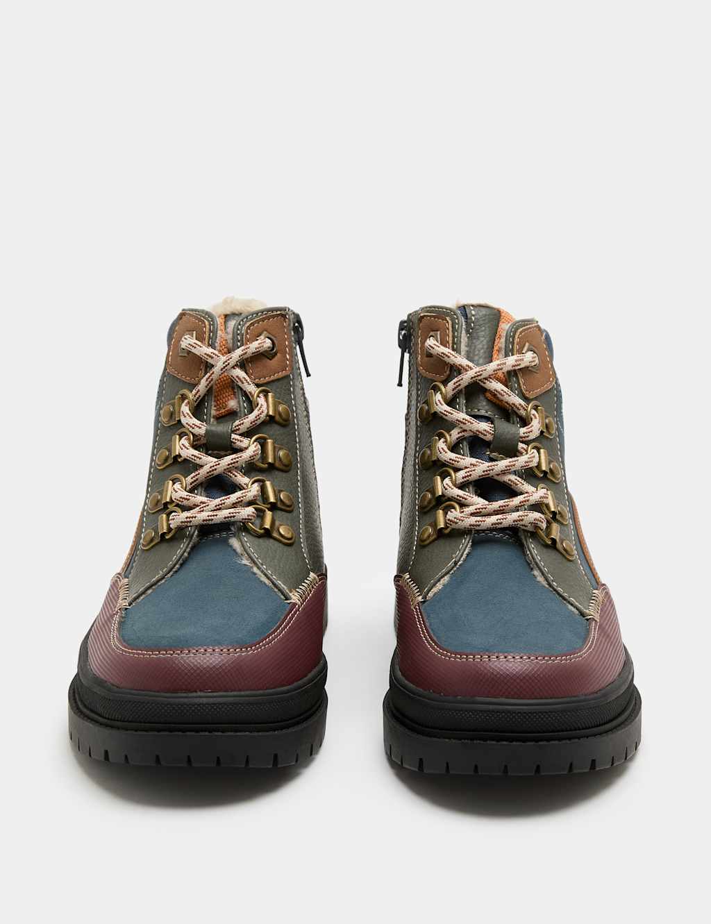 M&S Kids Colour Block Lace Up Hiker Boots (6 Small-4 Large) - 4 - Navy Mix