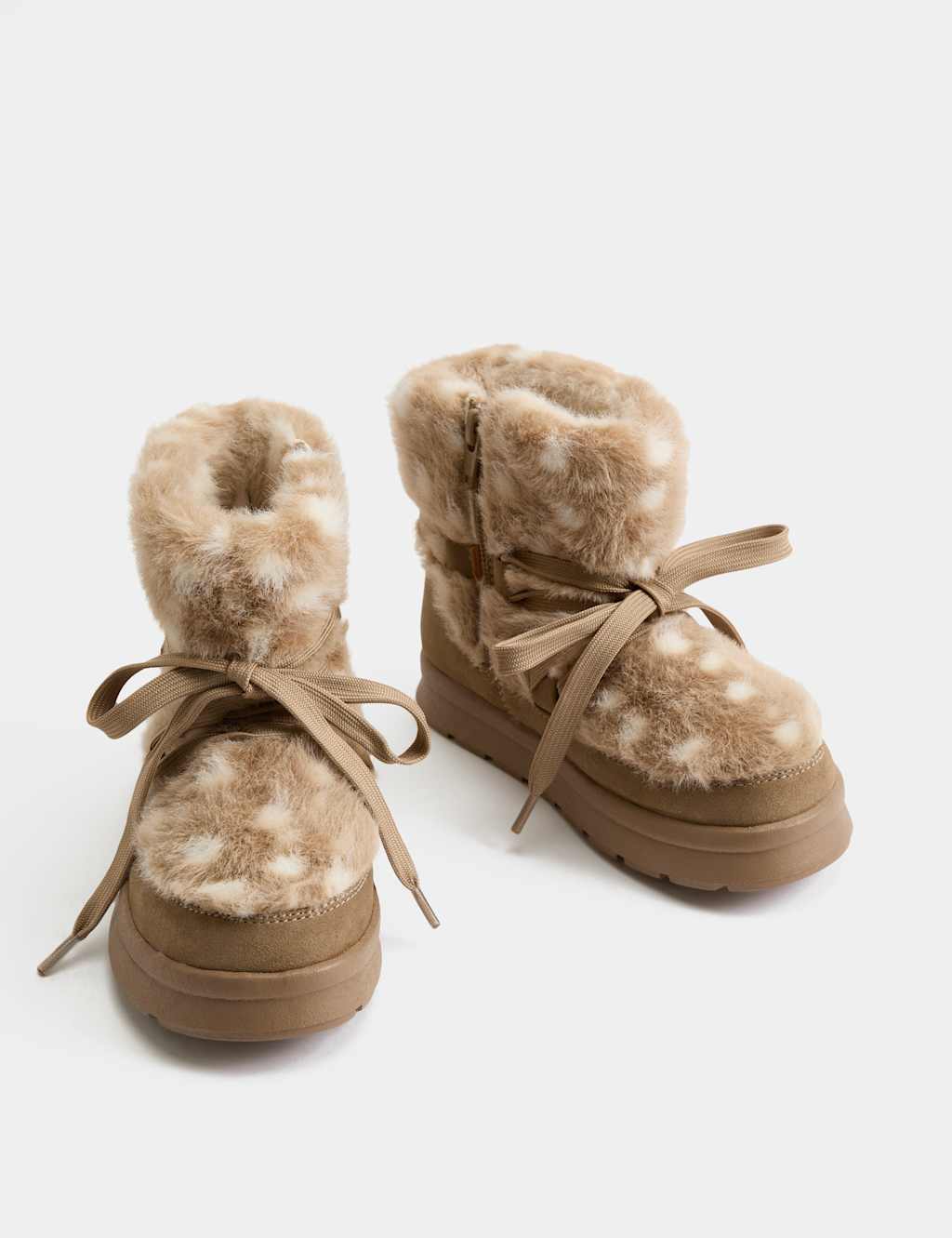 M&S Kids Doe Faux Fur Fashion Snow Boots (4 Small - 6 Large) - 8 - Brown Mix