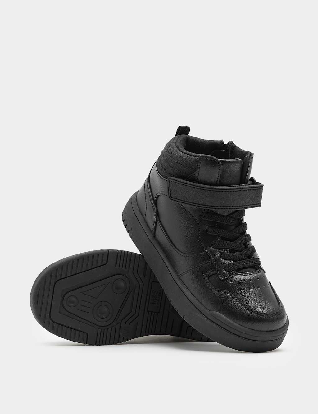 M&S Boys Leather High Top School Shoes (8 Small-2 Large) - 2 - Black