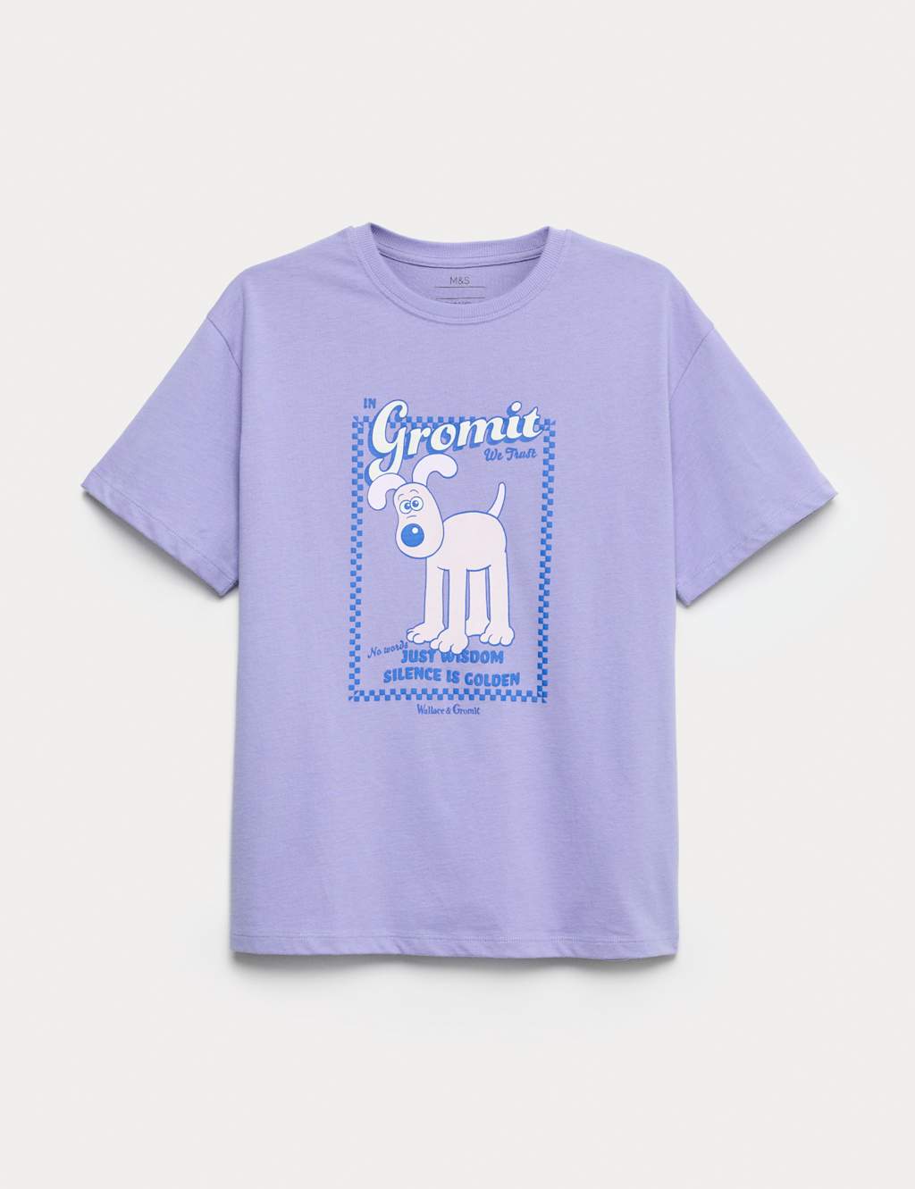 M&S Pure Cotton Wallace & Gromit T-Shirt (6-16 Yrs) Purple