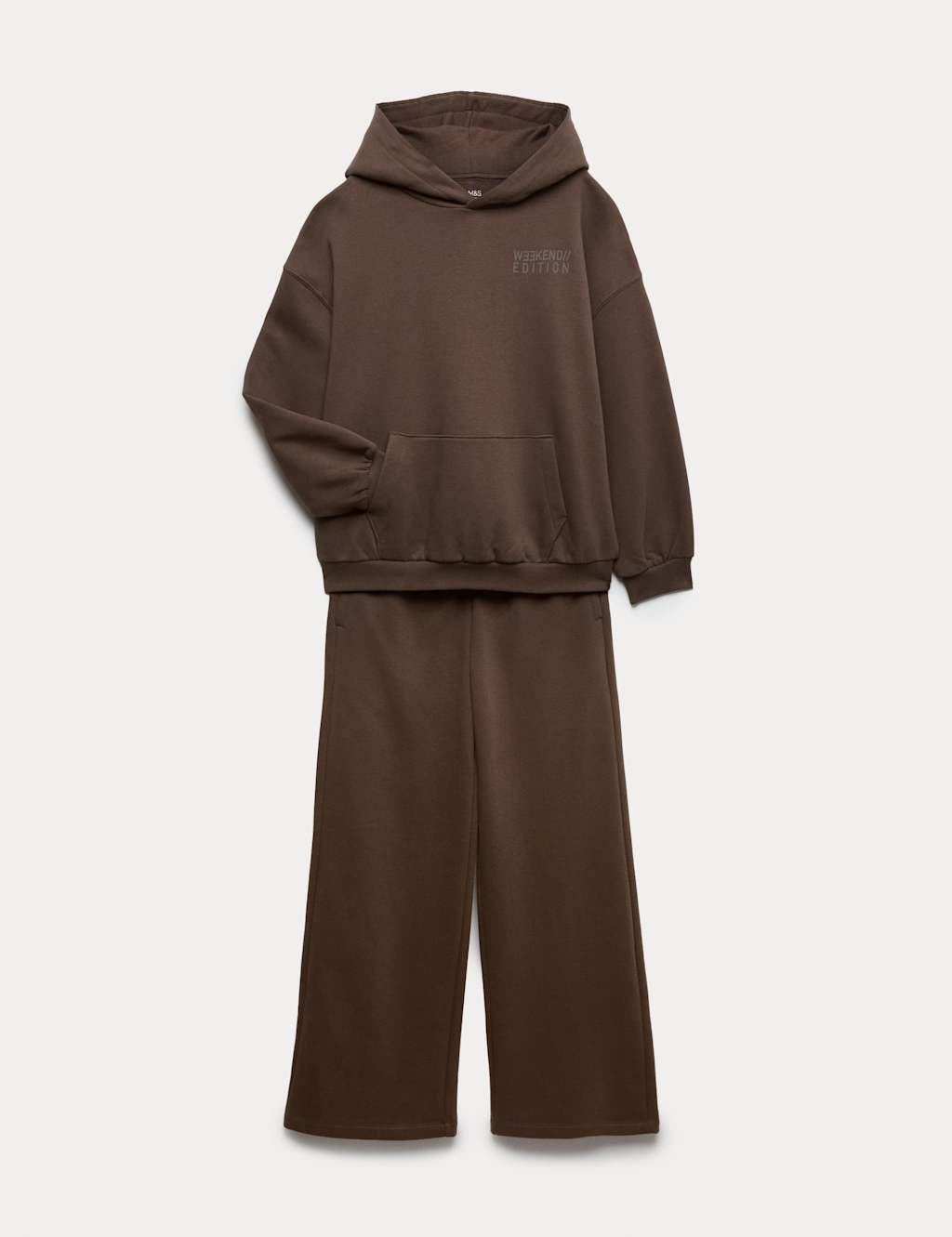 M&S Girls 2pc Wide Leg Hoodie and Joggers Outfit (6-16 Yrs) - 14-15 Years - Chocolate