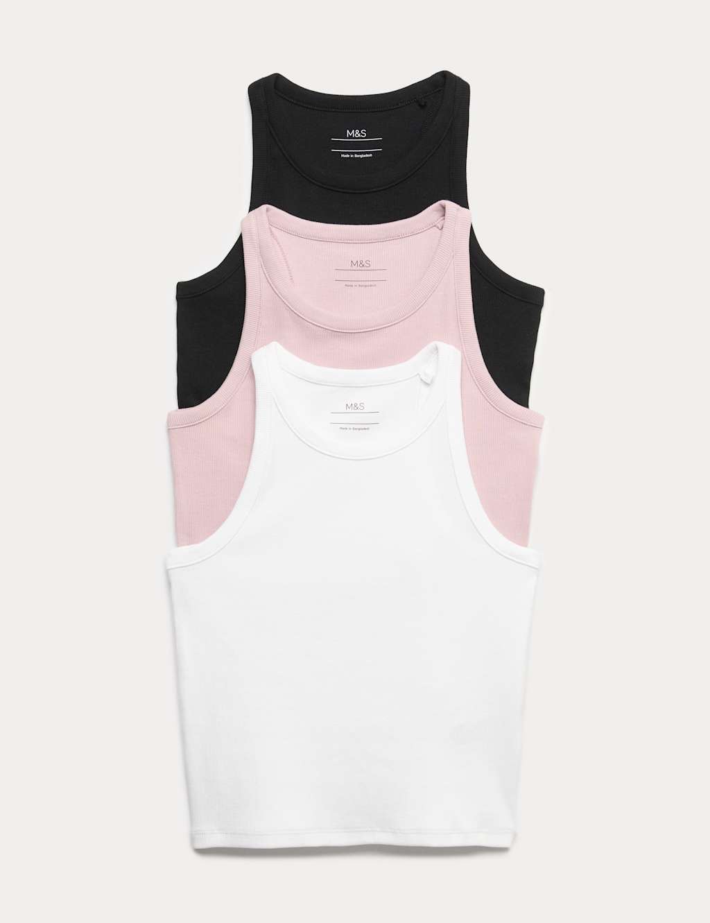 M&S Girls 3 Pack Cotton Rich Vests (6-16 Yrs) - 14-15 Years - Multi