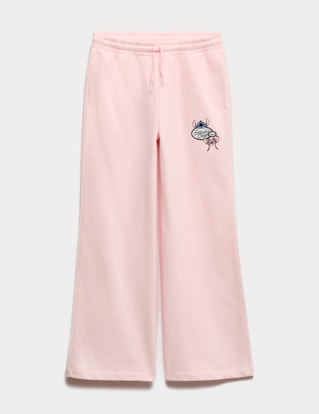 M&S Cotton Rich Lilo & Stitch� Joggers (6-16 Yrs) Pale Pink