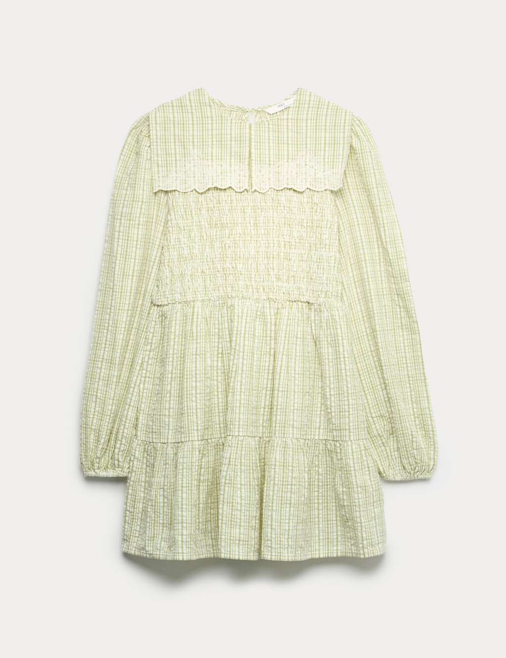 M&S Girls Pure Cotton Checked Dress (6-16 Yrs) - 10-11 Years - Green Mix