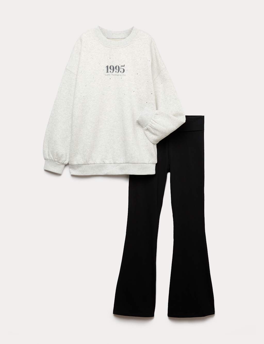 M&S 2pc Cotton Rich 1995 Sweat and Kickflare Set Grey Mix