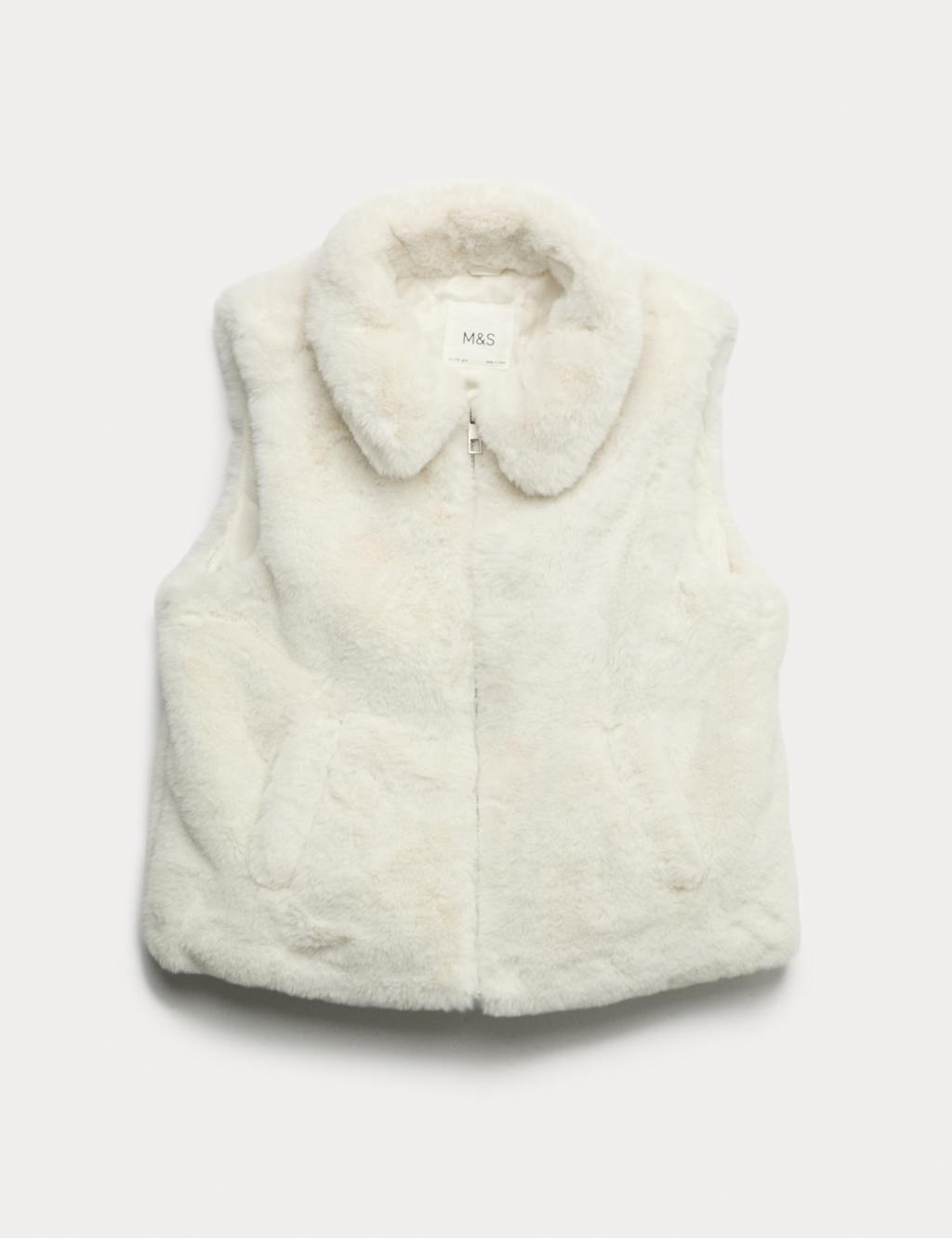 M&S Faux Fur Gilet (6-16 Yrs) Ecru