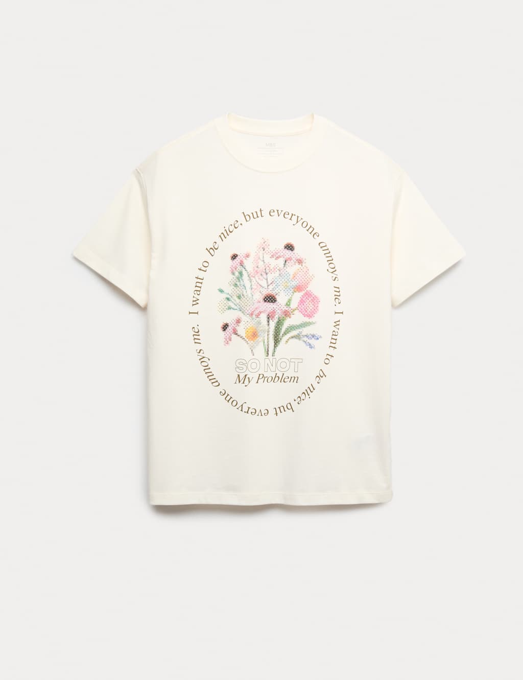 M&S Girls Pure Cotton Diamante Graphic T-Shirt (6-16 Yrs) - 14-15 Years - Ecru