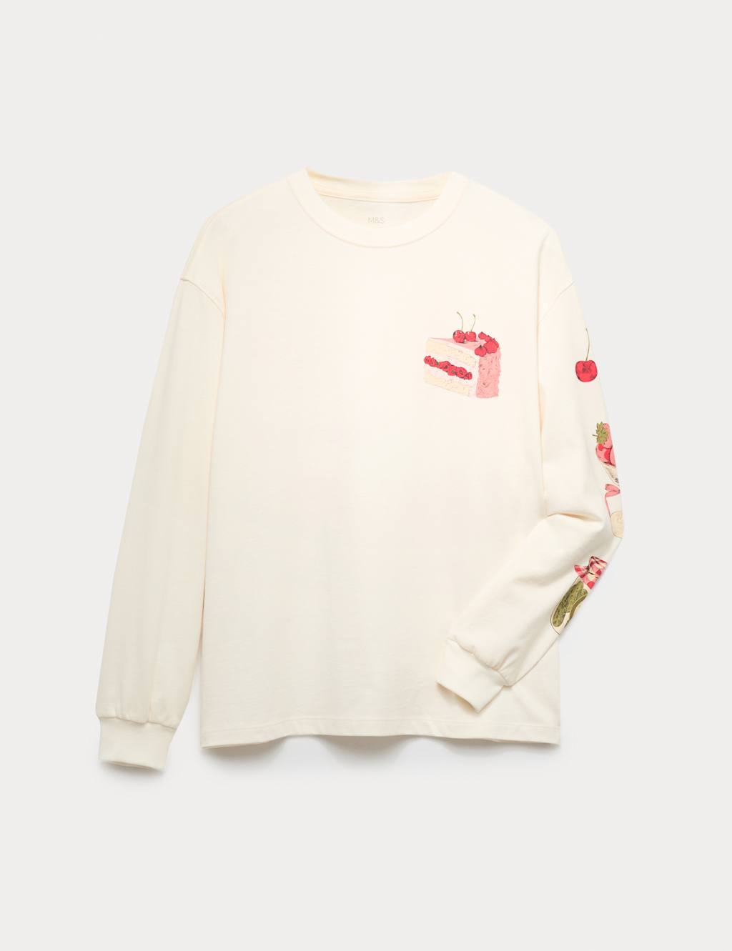 M&S Pure Cotton Food Graphic Top (6-16 Yrs) Ecru Mix