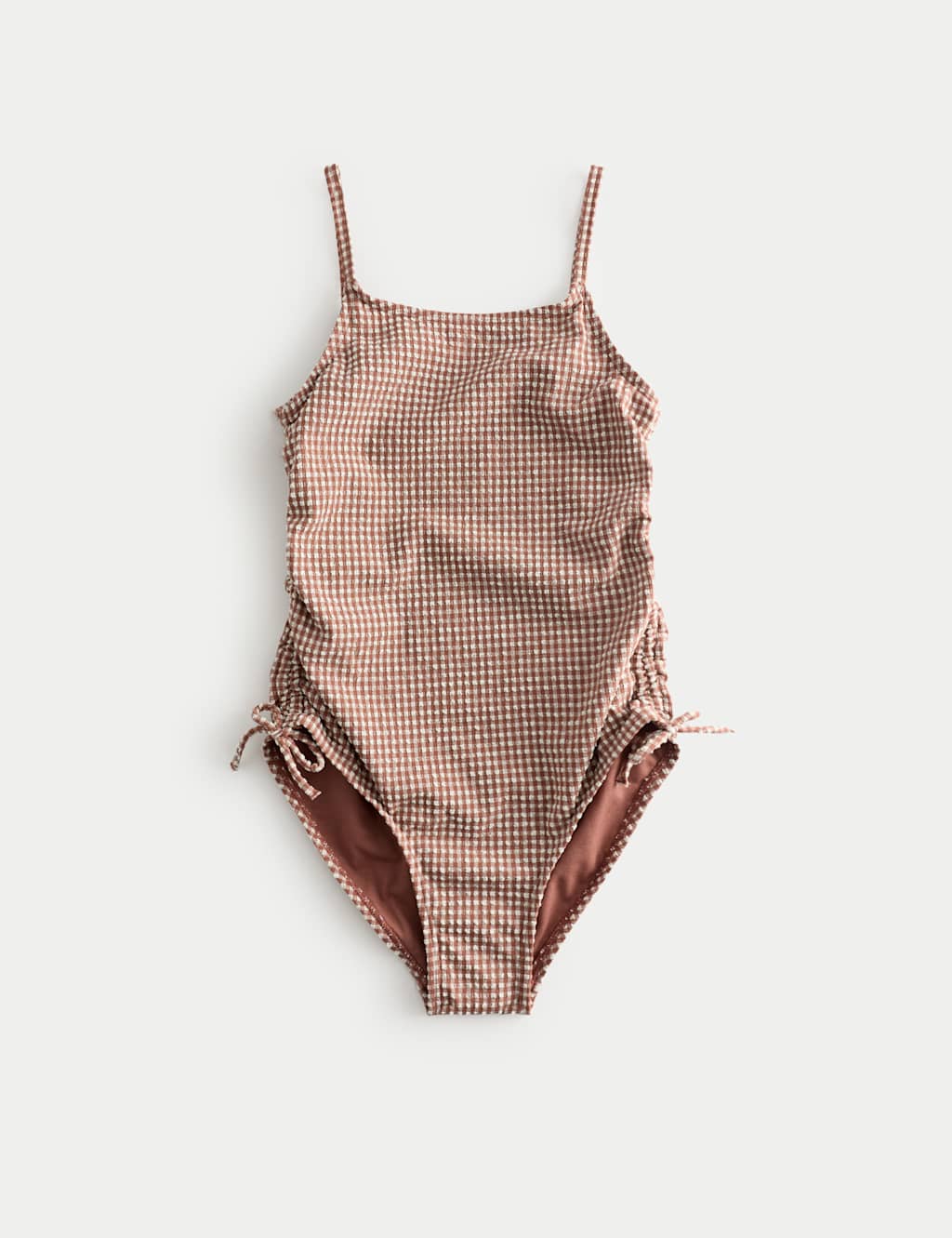 M&S Girls Gingham Swimsuit (6-16 Yrs) - 6-7 Years - Brown Mix