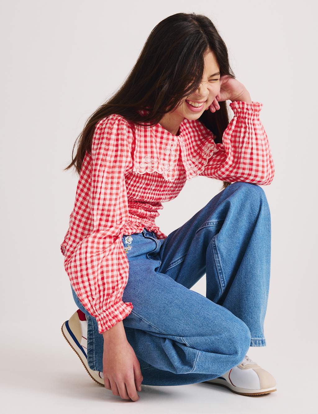 M&S Girls Pure Cotton Gingham Blouse (6-16 Yrs) - 10-11 Years - Coral Mix