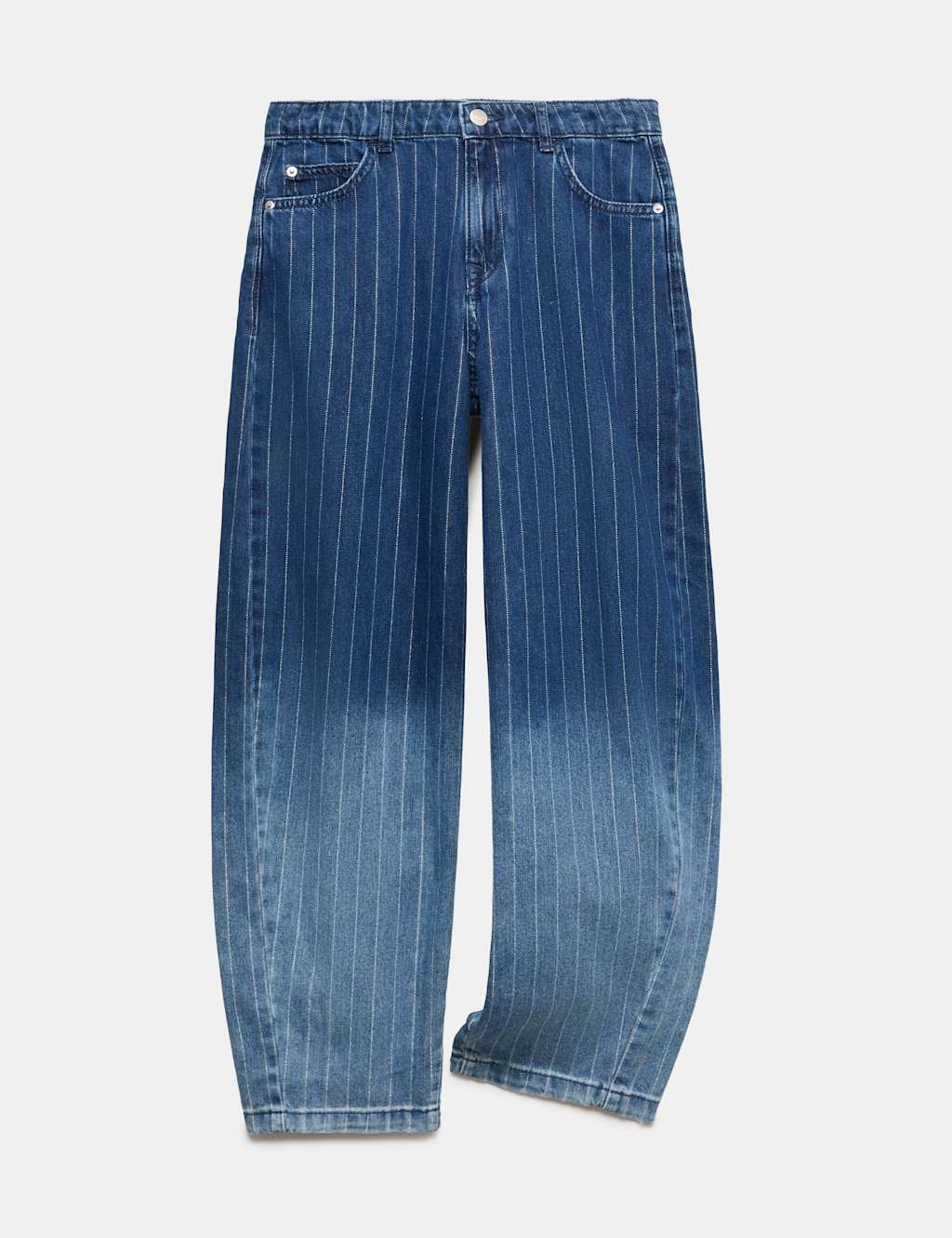 M&S Girls Barrel Fit Striped Ombre Baggy Denim Jeans (6-16 Yrs) - 11-12 Years