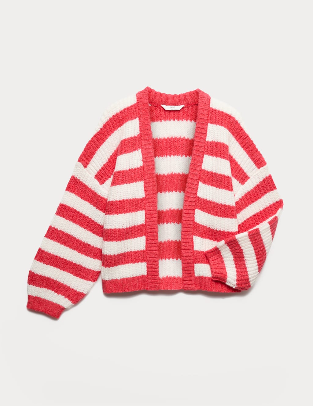 M&S Girls Striped Knitted Cardigan (6-16 Yrs) - 7-8 Years - Red