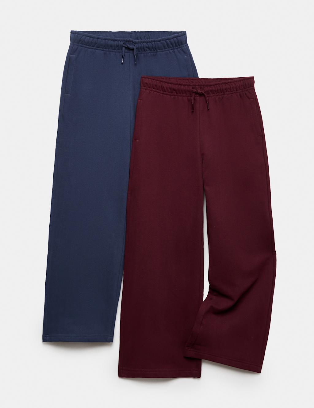 M&S Girls 2 Pack Cotton Rich Wide Leg Joggers (6-16 Yrs) - 14-15 Years - Navy Mix