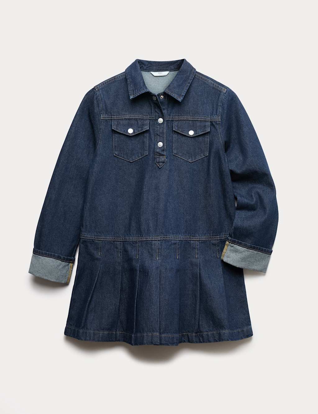 M&S Pure Cotton Denim Pleat Dress (6-16 Yrs) Denim