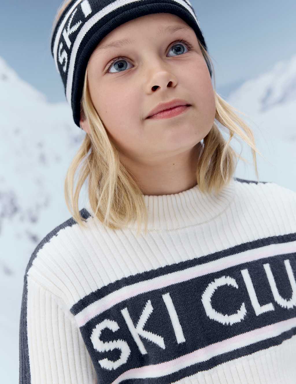 M&S Knitted Ski Club Slogan Jumper (6-16 Yrs) Ecru Mix
