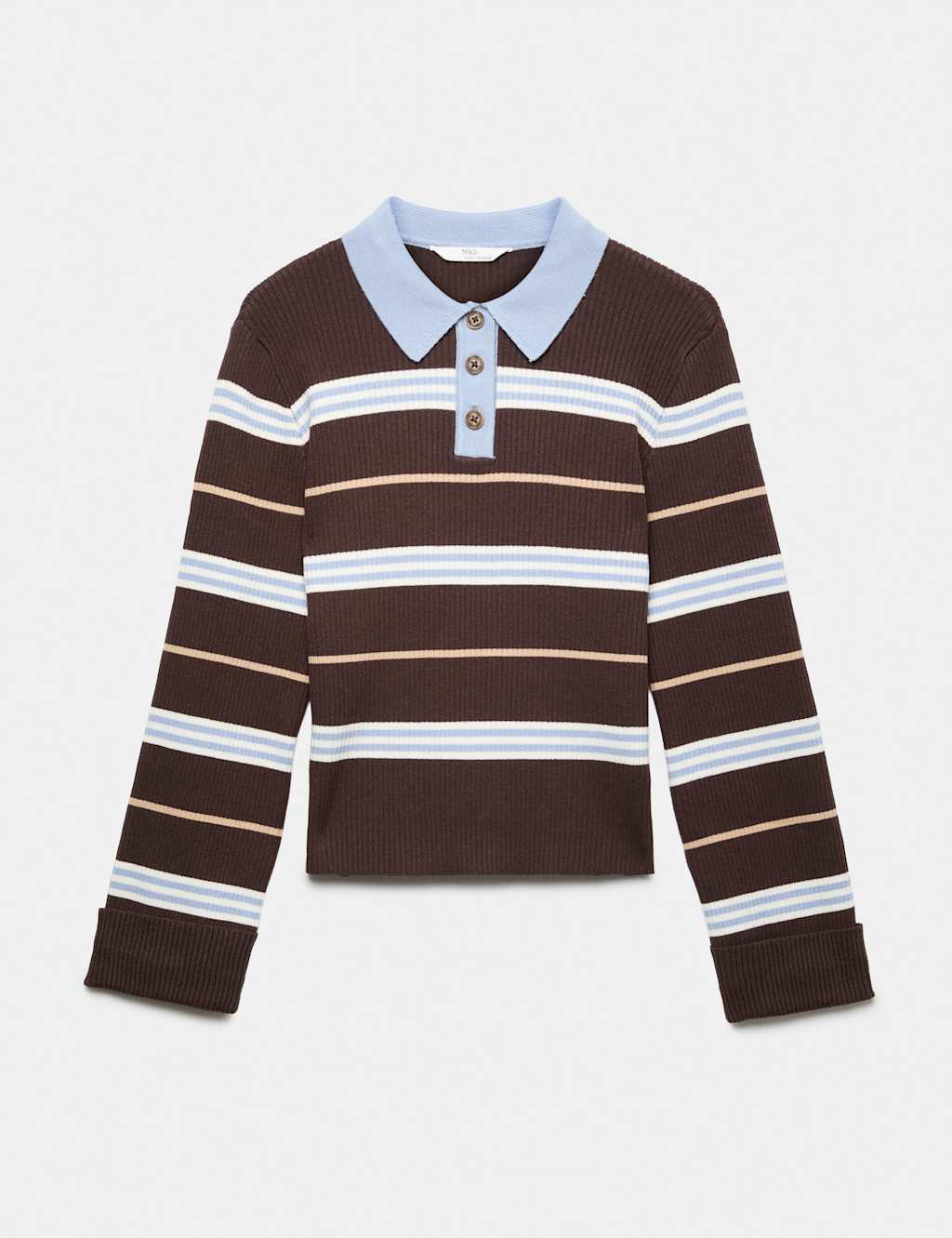 M&S Girls Striped Knitted Rugby Jumper (6-16 Yrs) - 13-14 Years - Brown Mix