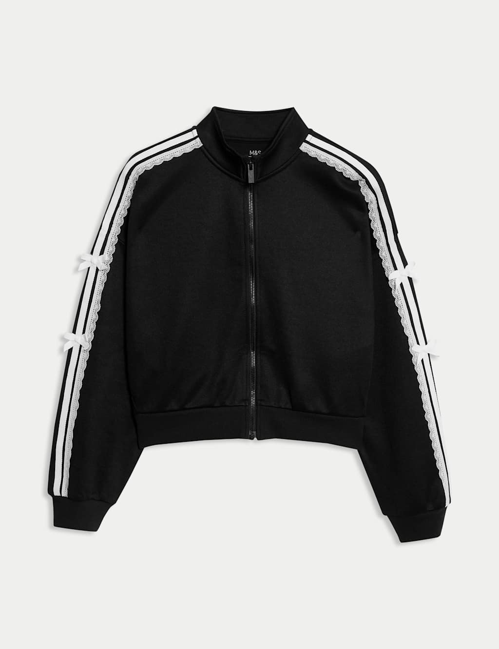 M&S Cotton Rich Tricot Bow Sweatshirt (6-16 Yrs) Black Mix