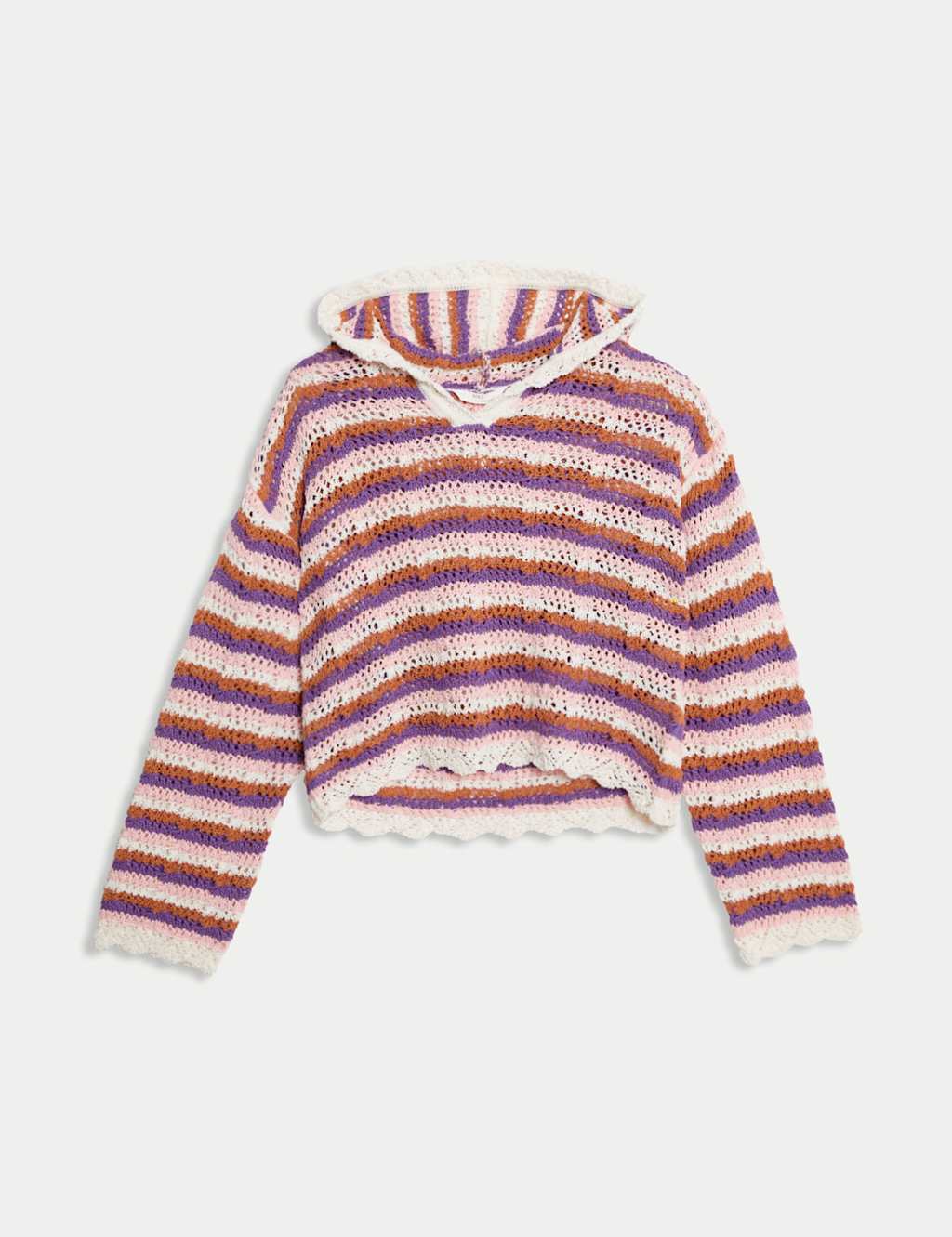 Cotton Blend Striped Crochet Hoodie (6-16 Yrs)