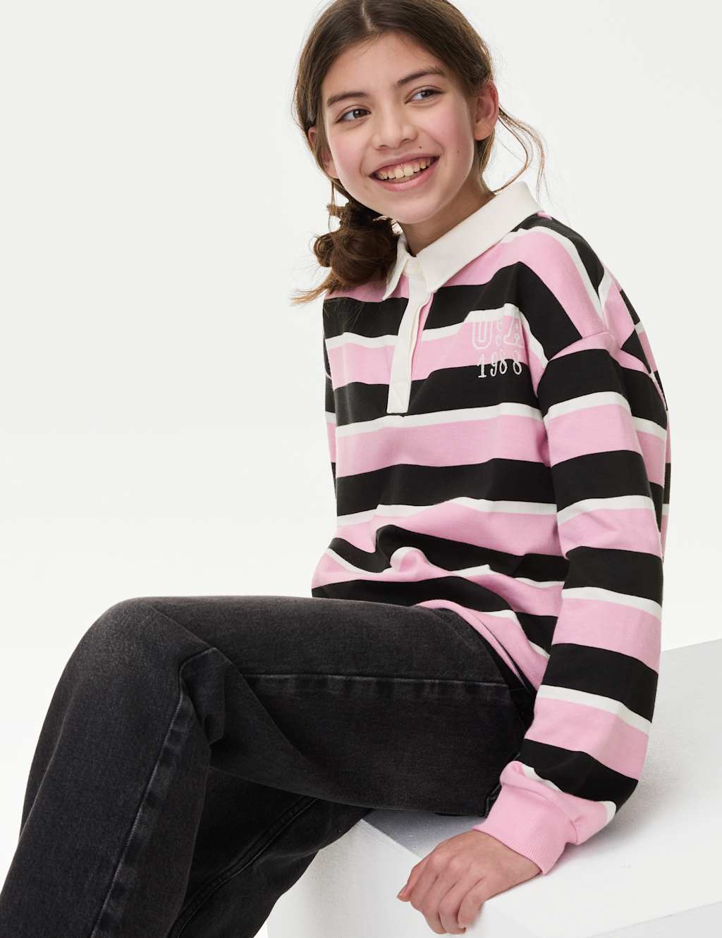Pure Cotton Striped Rugby Top (6-16 Yrs)