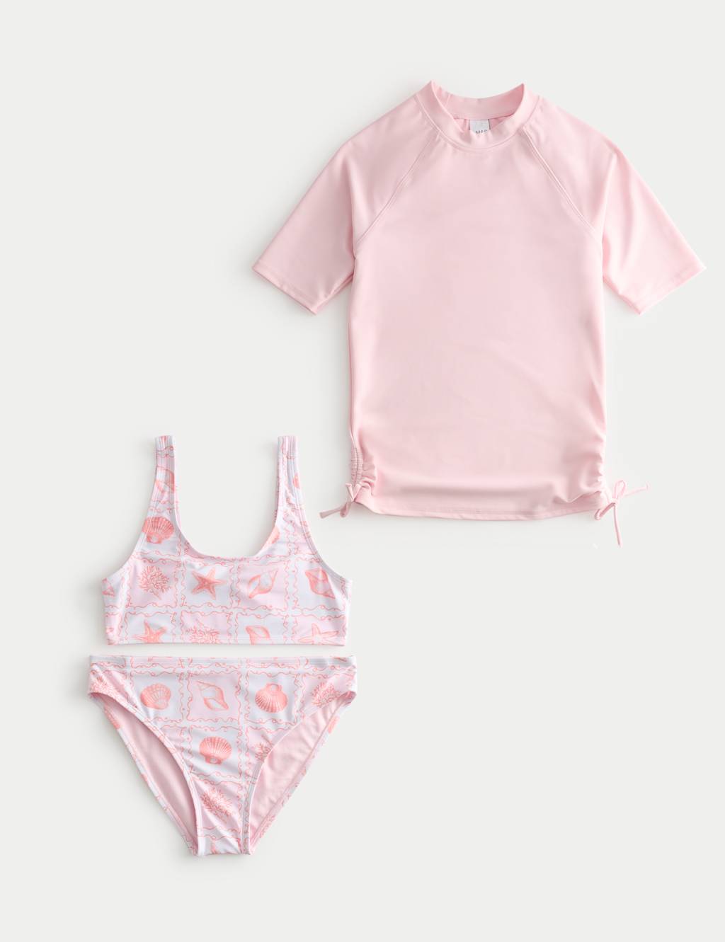 M&S Girls 3 Piece Shell Print Bikini and Rash Vest (6-16 Yrs) - 14-15 Years - Pink
