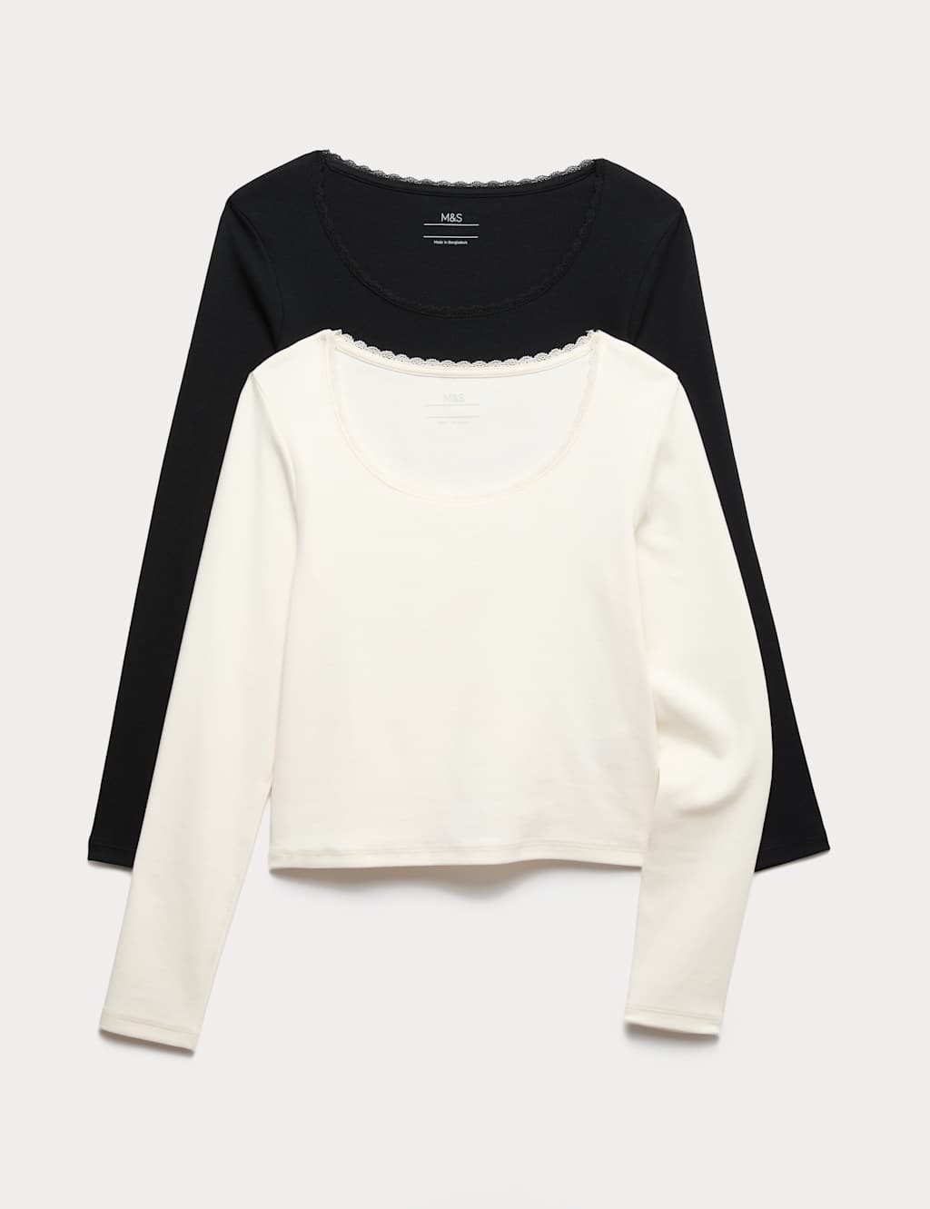 M&S 2 Pack Cotton Rich Lace Trim Tops (6-16 Years) Black Mix