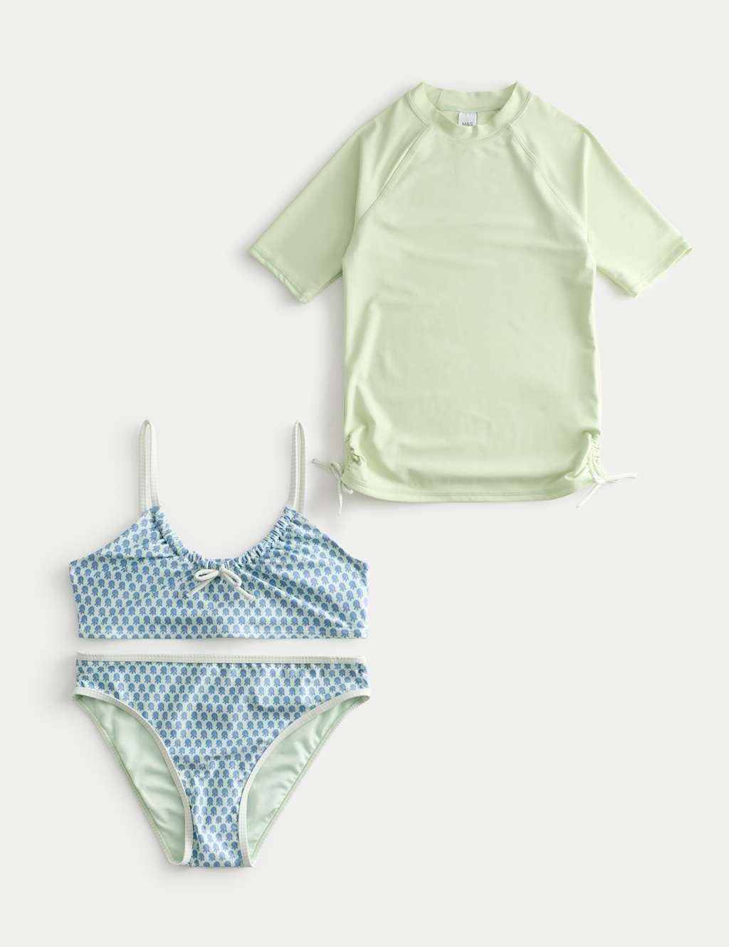 M&S Girls 3 Piece Block Print Bikini and Rash Vest (6-16 Yrs) - 9-10 Years - Lime Mix