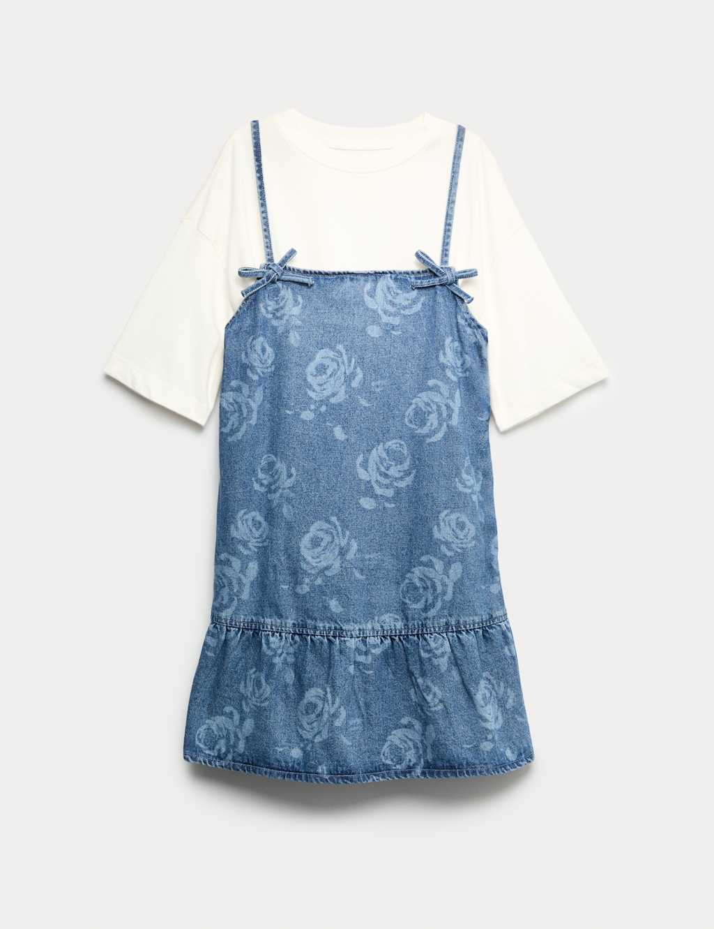 M&S 2pc Floral Print Denim Dress and Top (2-16 Yrs) Denim Mix