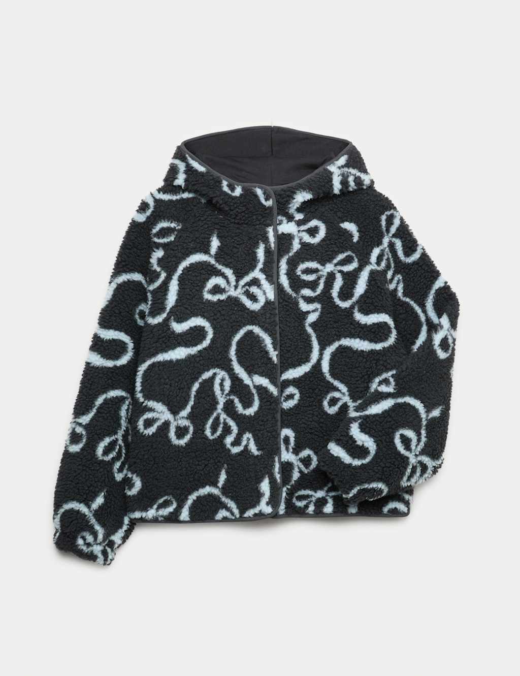 M&S Patterned Hooded Borg Jacket (6-16 Yrs) Carbon