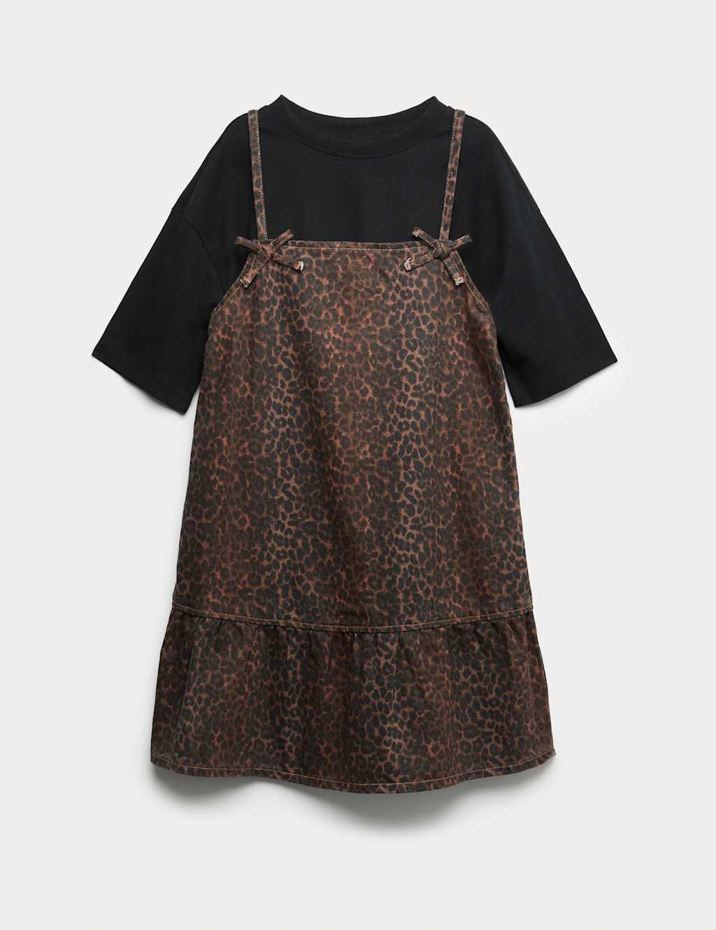 M&S 2pc Pure Cotton Leopard Dress & T-Shirt (2-16 Yrs) Brown Mix