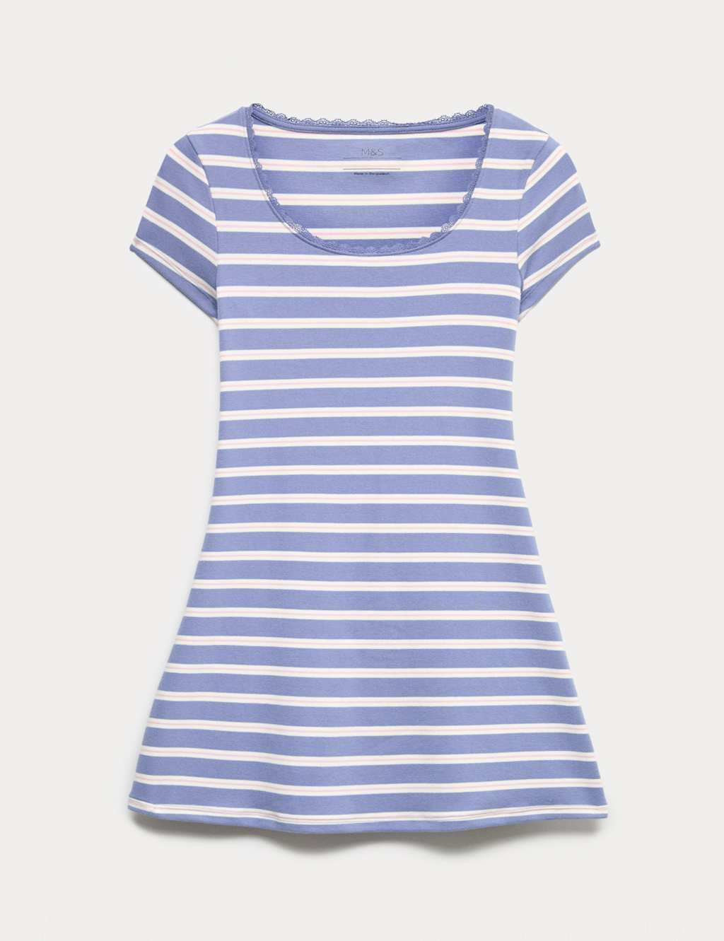 M&S Girls Cotton Rich Lace Trim Dress (6-16 Yrs) - 6-7 Years - Blue Mix