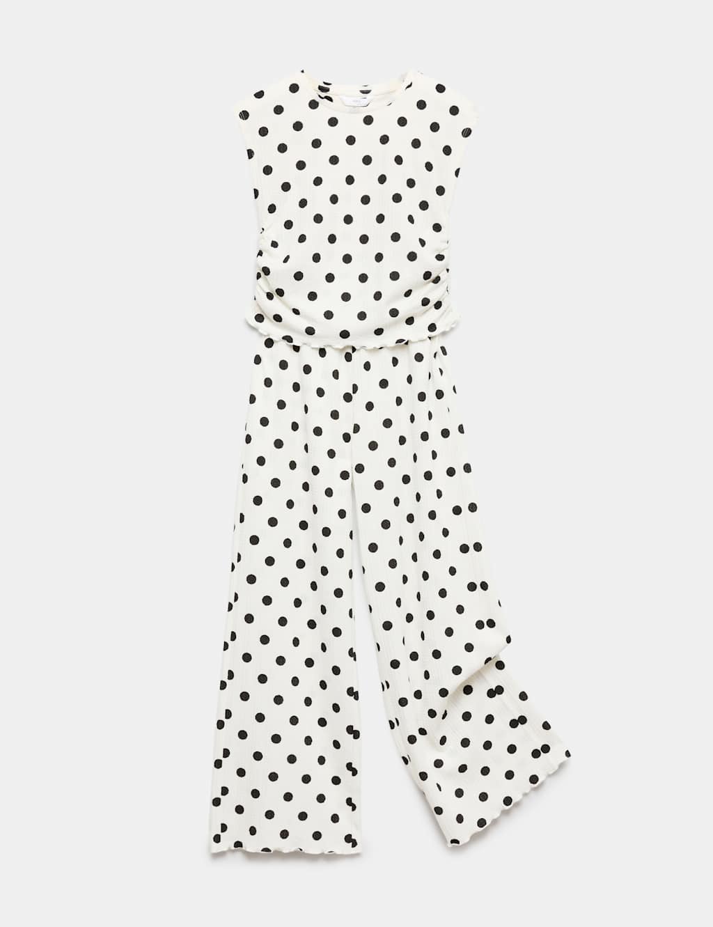 M&S Girls 2 Piece Crinkle Top & Wide Leg Bottom Outfit (6-16 Yrs) - 9-10 Years - Ivory Mix