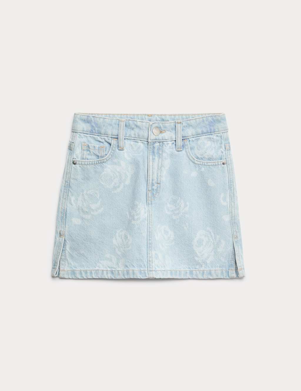 M&S Pure Cotton Floral Denim Skirt (2-16 Yrs) Light Denim